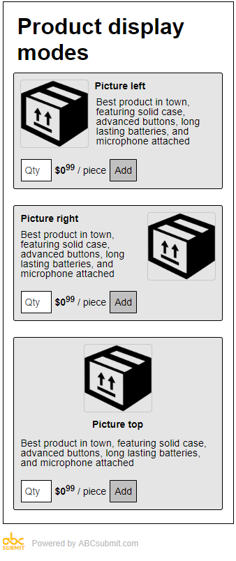 A product display mode can be changed via the Display mode setting