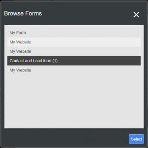 The dialog from where you can select what form is embedded in your form field