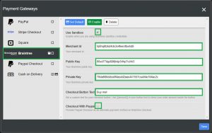 Fill all the required fields for your Braintree integration