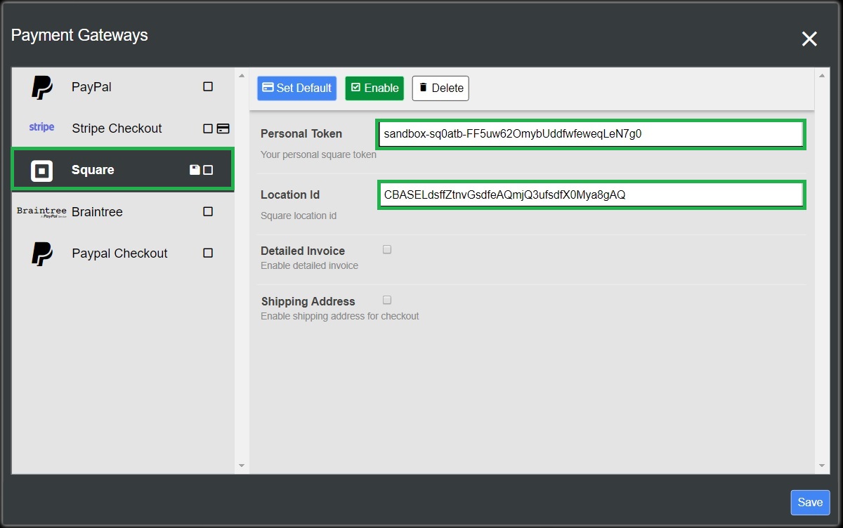 Fill all the required fields for your Square integration