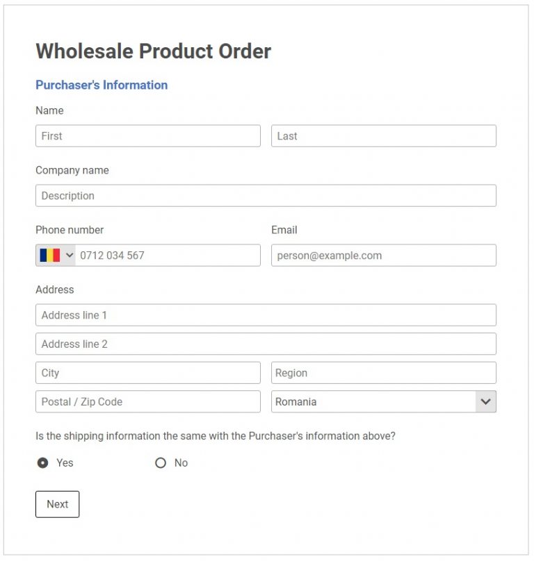 Wholesale Product Order Form Template